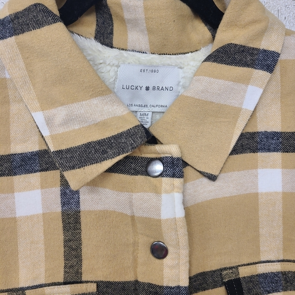 Lucky Brand Tan Black Snap Fleece Lined Shacket Medium - Picture 3 of 7